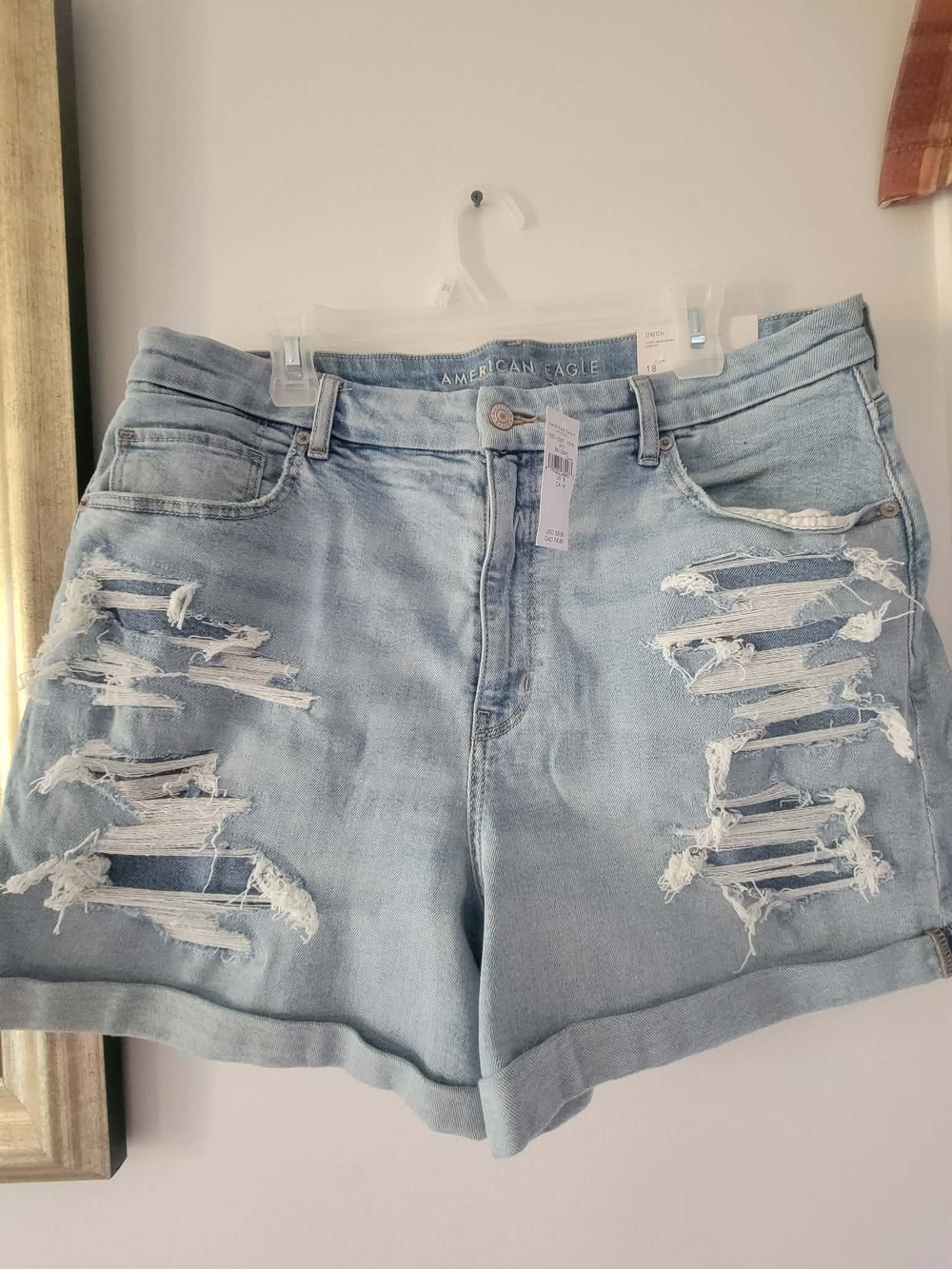 American Eagle Outfitters Light Blue Distressed Denim Shorts